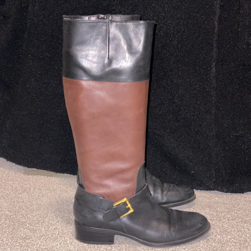 Lauren Ralph Lauren Melanie Riding Boots Size 8 B Brown Black Zip Buckle